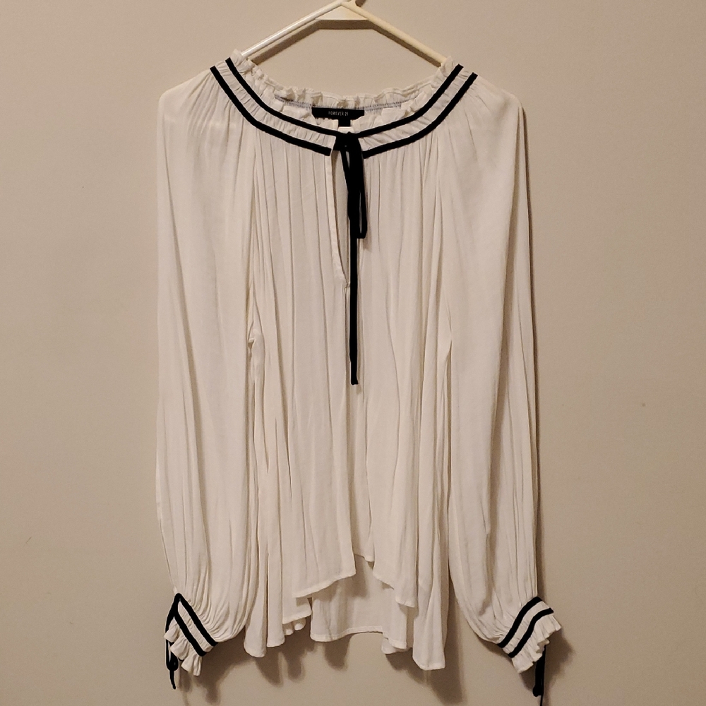 Elegant White Blouse with Black Accents